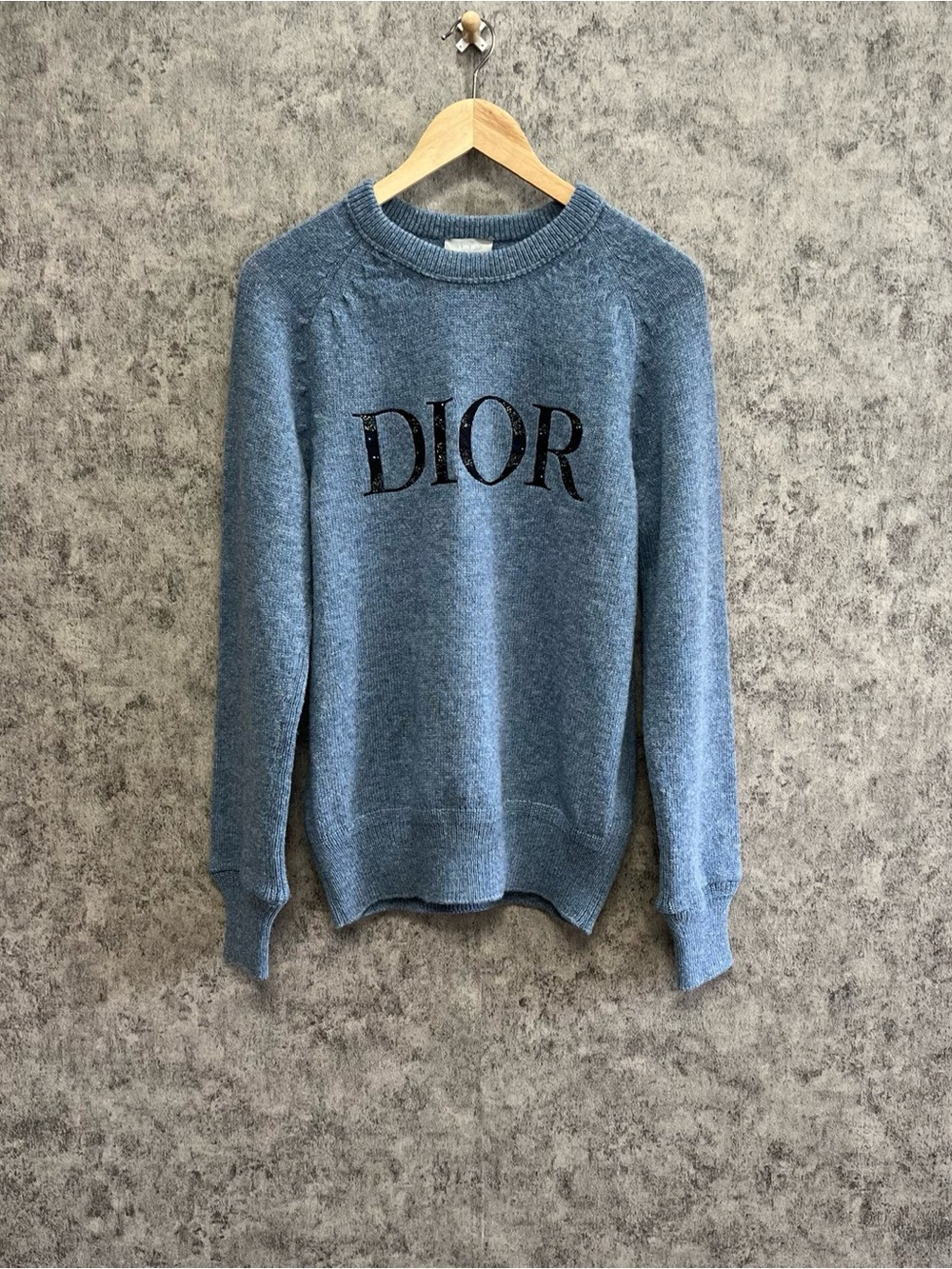 🚩steal Dior Gray-Blue Logo Crewneck Sweater